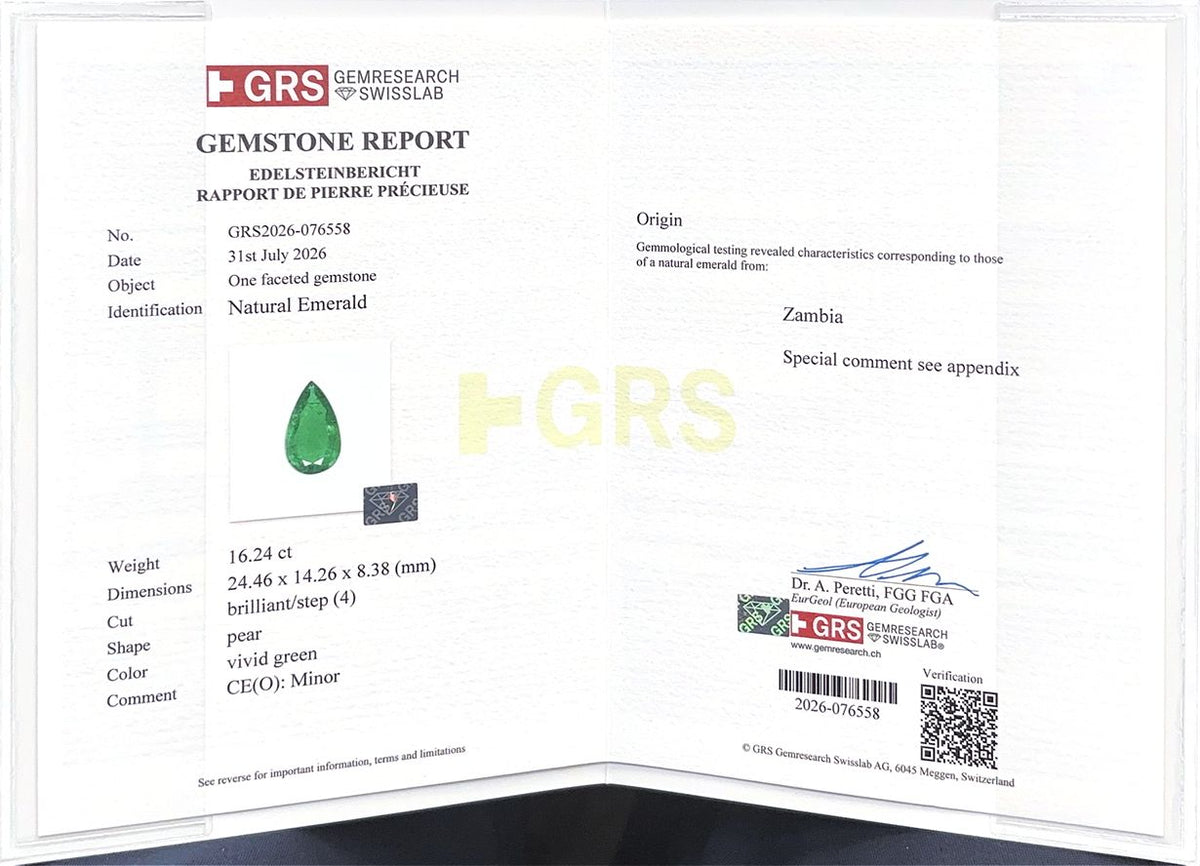 GRS & C. Dunaigre Certified 38.16 CTW Vivid Green Zambian Emerald Detachable Drop Earrings in 18K Yellow Gold