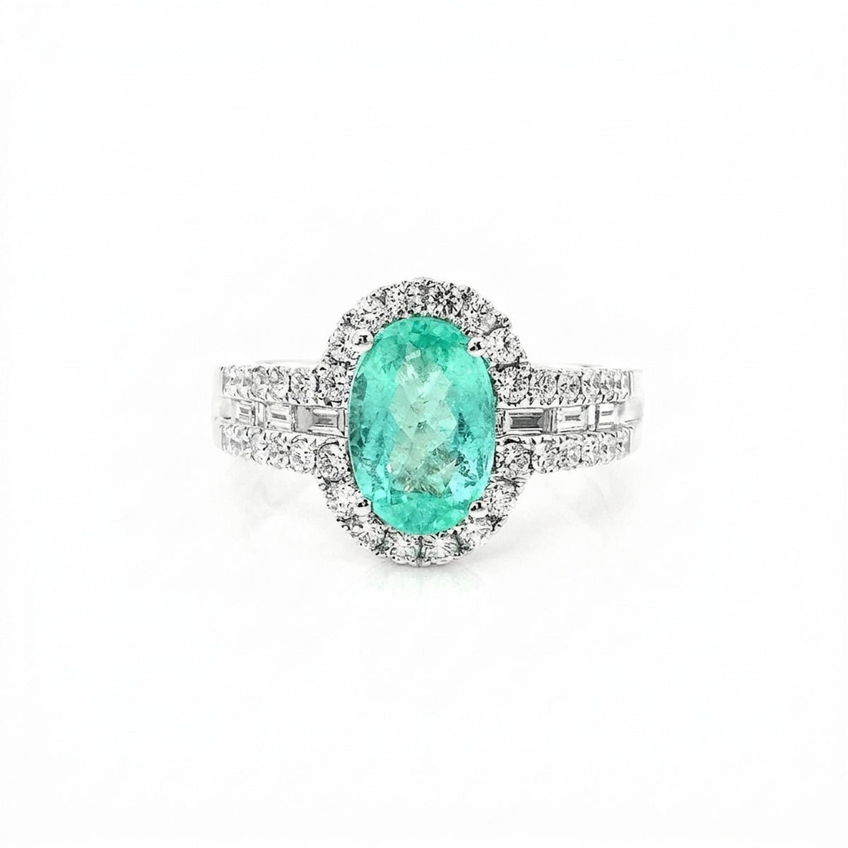 2.29 Carat Oval Paraíba Tourmaline & Diamond Halo Ring in 18K White Gold