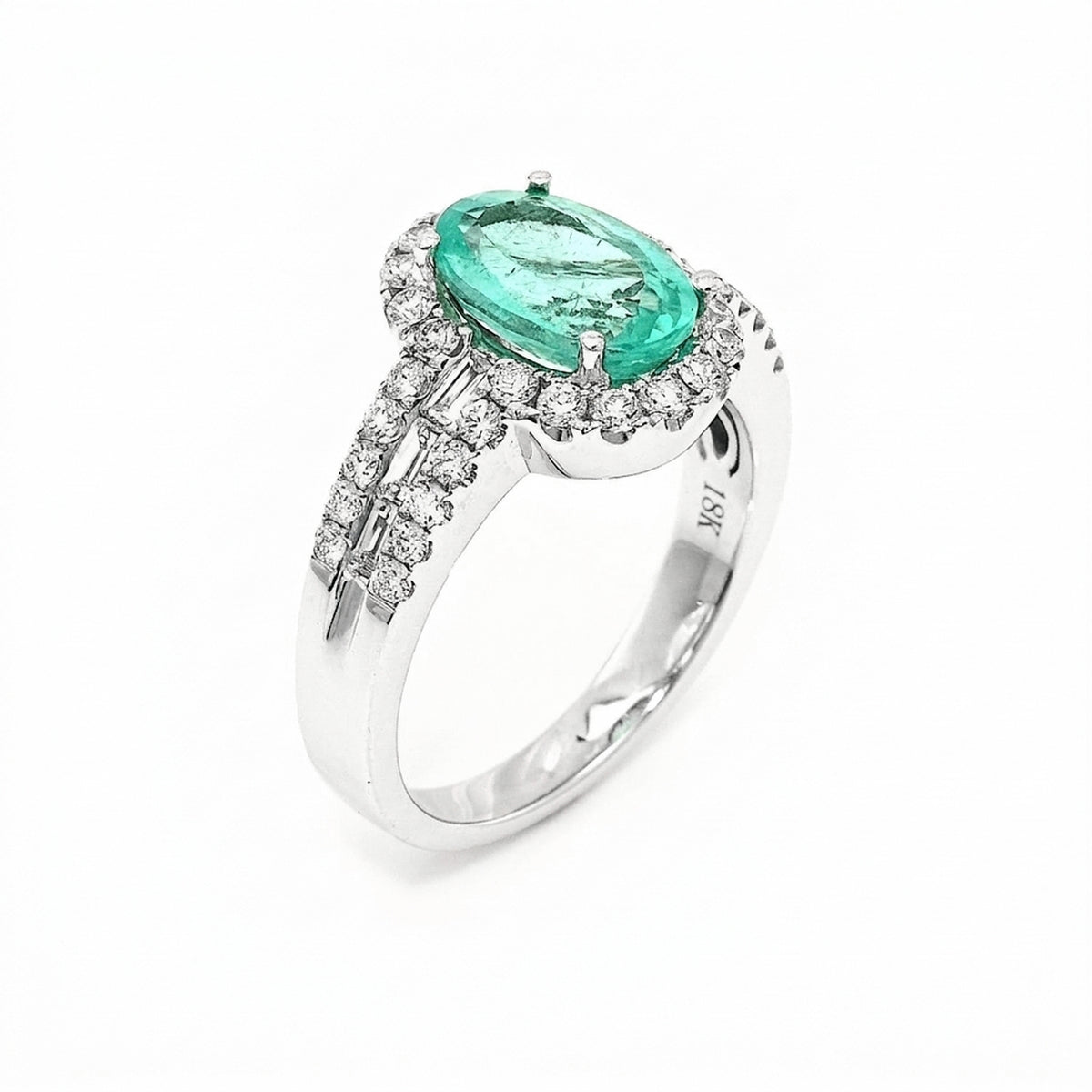 2.29 Carat Oval Paraíba Tourmaline & Diamond Halo Ring in 18K White Gold