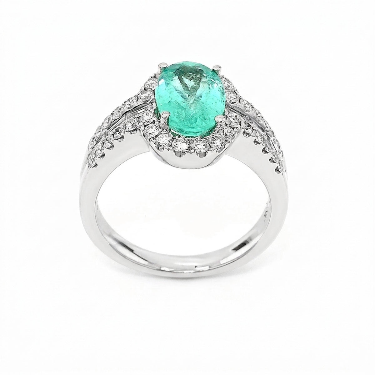 2.29 Carat Oval Paraíba Tourmaline & Diamond Halo Ring in 18K White Gold