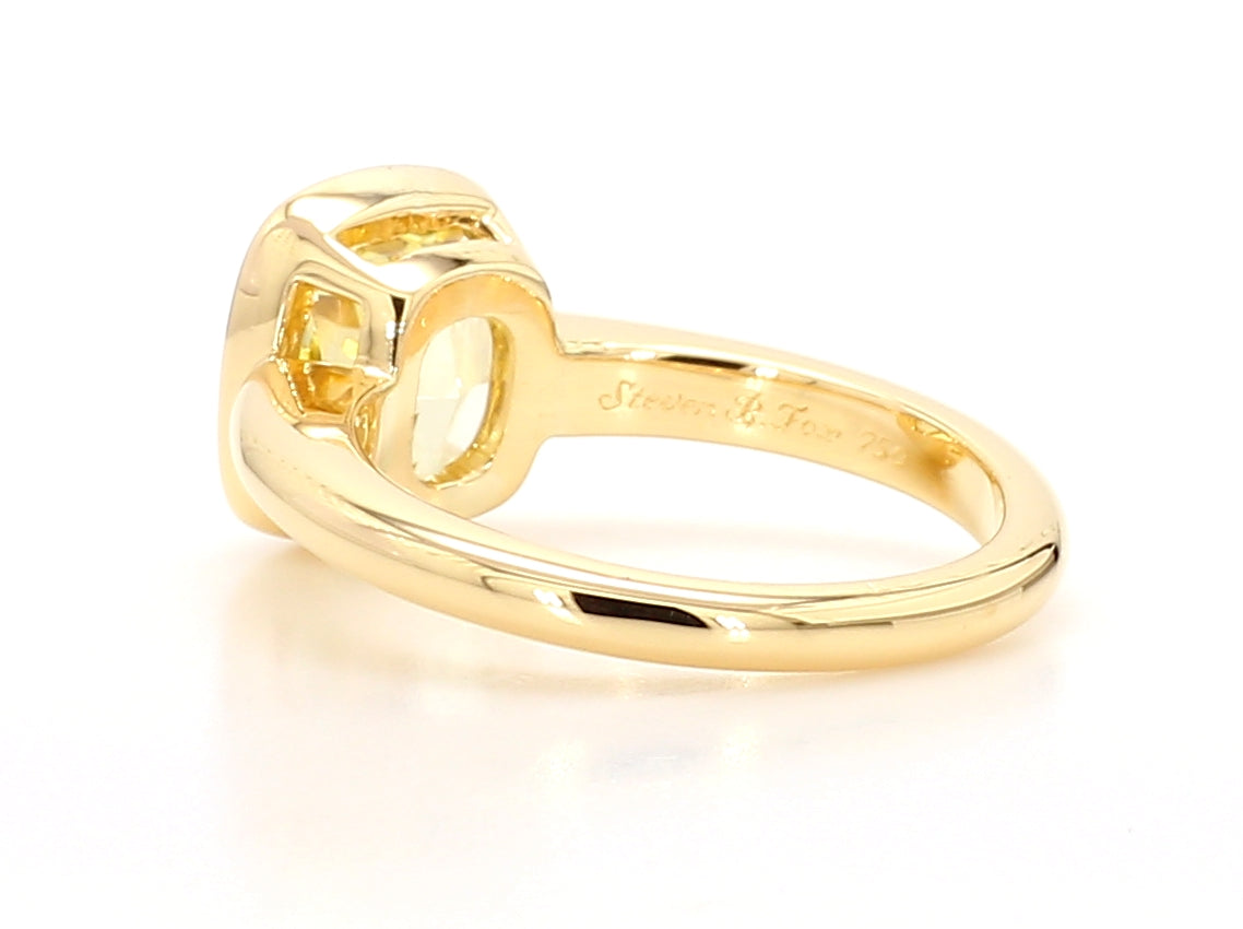3.09 CT GIA Fancy Intense Yellow Cushion Cut Diamond Bezel Set Ring in 18K Yellow Gold