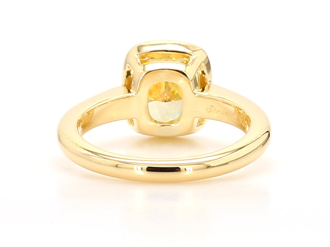 3.09 CT GIA Fancy Intense Yellow Cushion Cut Diamond Bezel Set Ring in 18K Yellow Gold