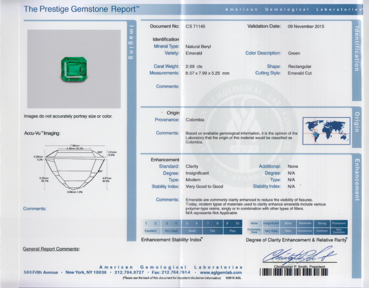 Emerald-Cut Emerald & Trapezoid Diamond Three-Stone Ring, 2.69ct AGL