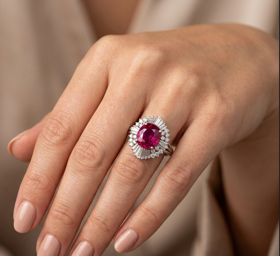 1.27 Ct. Ruby and Natural Diamond Antique Style Ring