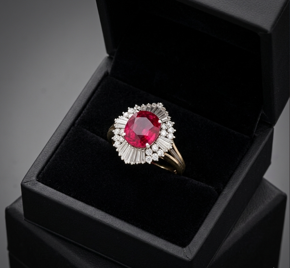 1.27 Ct. Ruby and Natural Diamond Antique Style Ring