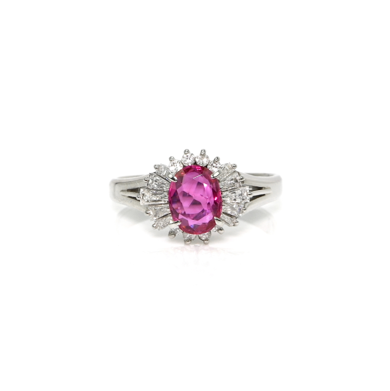 1.01 Ct. Purplish Red Ruby and Natural Diamond Halo Ring