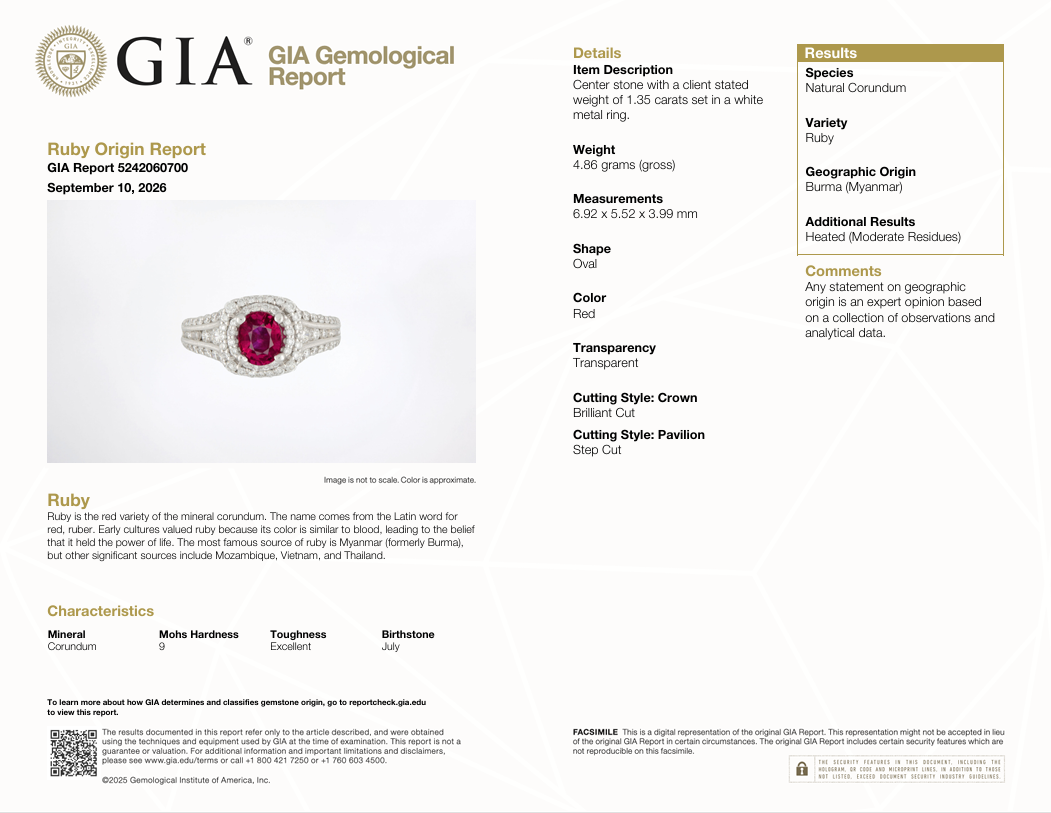 1.35 Ct. Ruby and Natural Diamond Pave Ring, 14K White Gold