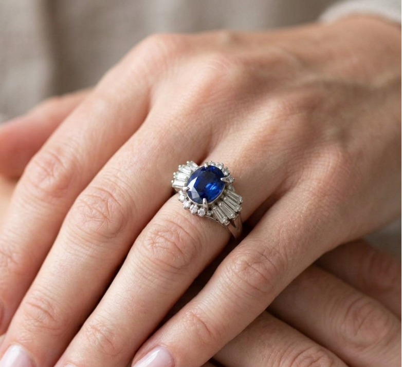 3.50 Ct. Blue Sapphire and Natural Diamond Antique Style Ring