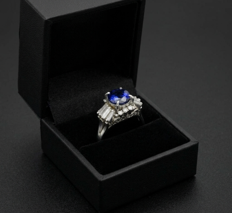 3.50 Ct. Blue Sapphire and Natural Diamond Antique Style Ring