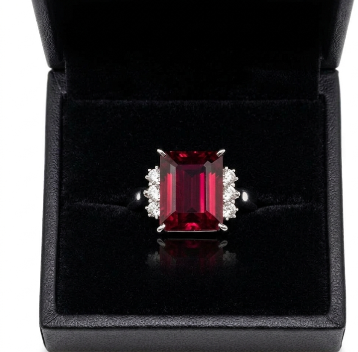 6.70 Ct. Red Garnet and Natural Diamond Pave Ring