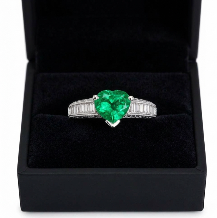 0.96 Ct. Emerald and Natural Diamond Pave Ring