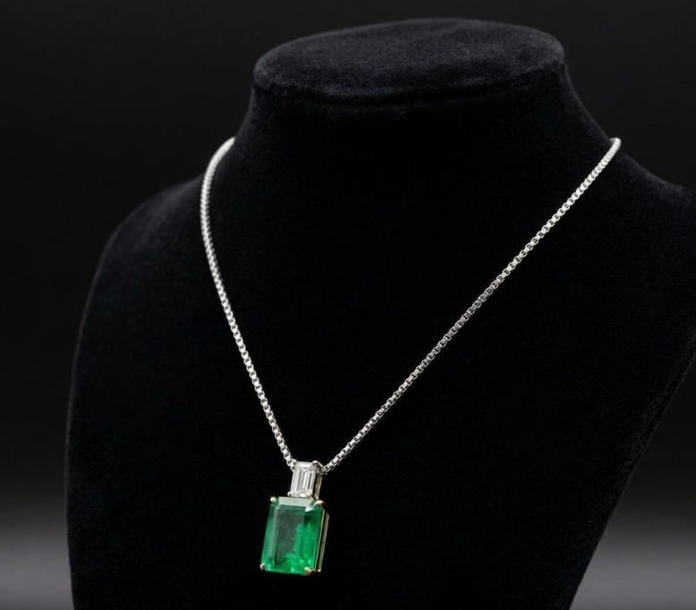 13.60 Ct. Emerald and Natural Diamond Accent Stones Pendant, 18K Yellow & White