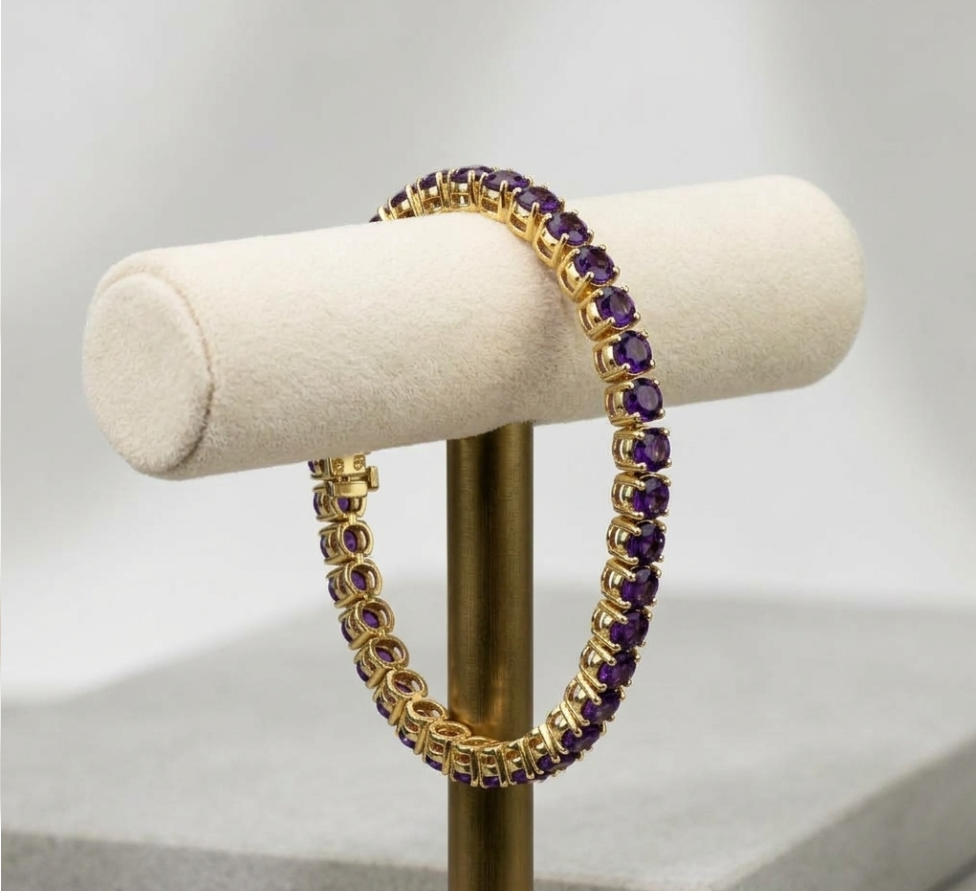 8.60 Ct. Purple Amethyst Tennis/Line Bracelet, 14K Yellow Gold