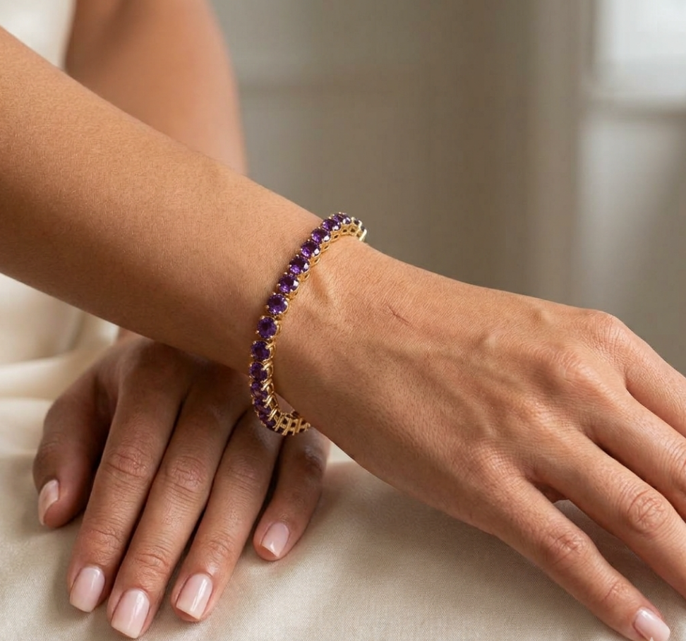 8.60 Ct. Purple Amethyst Tennis/Line Bracelet, 14K Yellow Gold