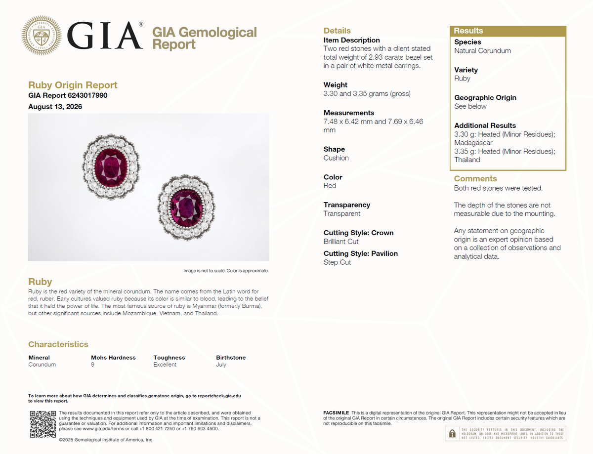 2.93 Carat Total Weight Oval Ruby and Diamond Halo Stud Earrings in Platinum, detail