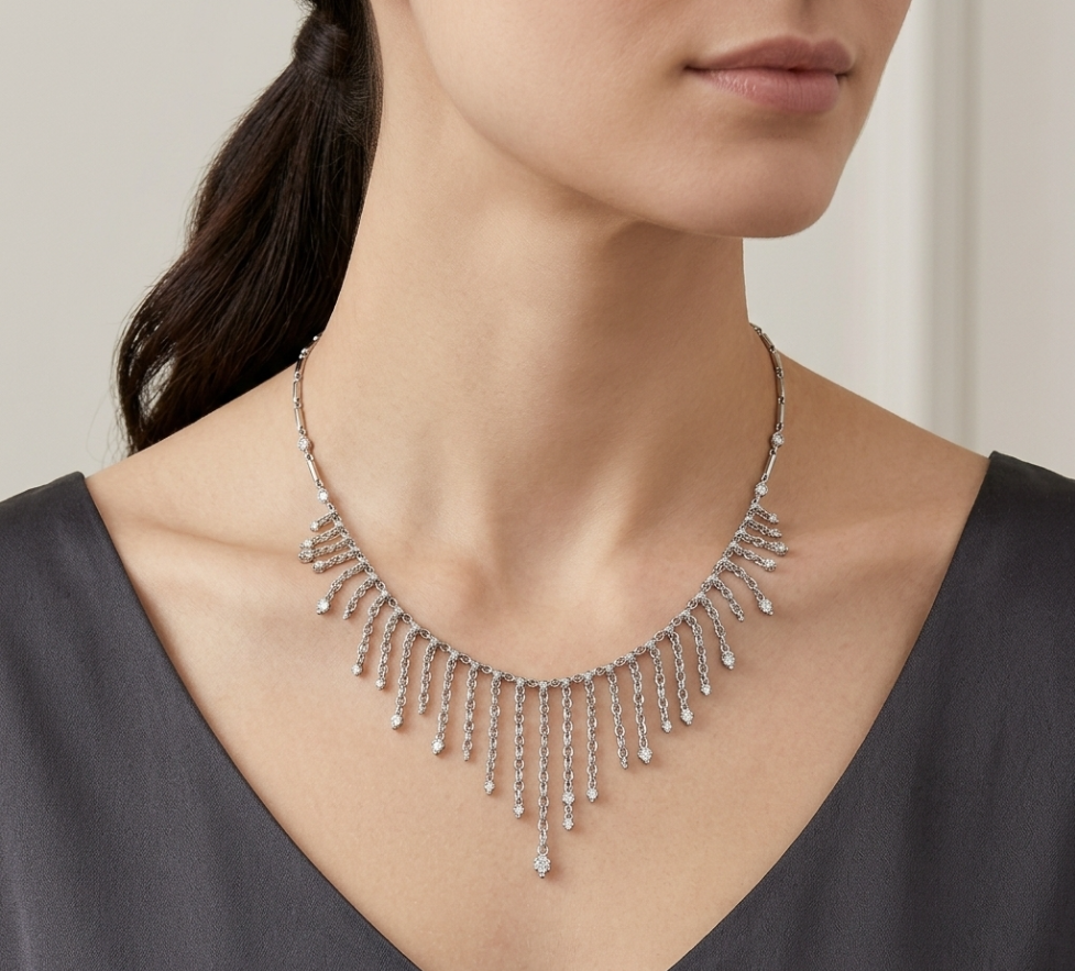 5.00ctw Diamond Fringe Cascade Necklace featuring Round Brilliant Drops