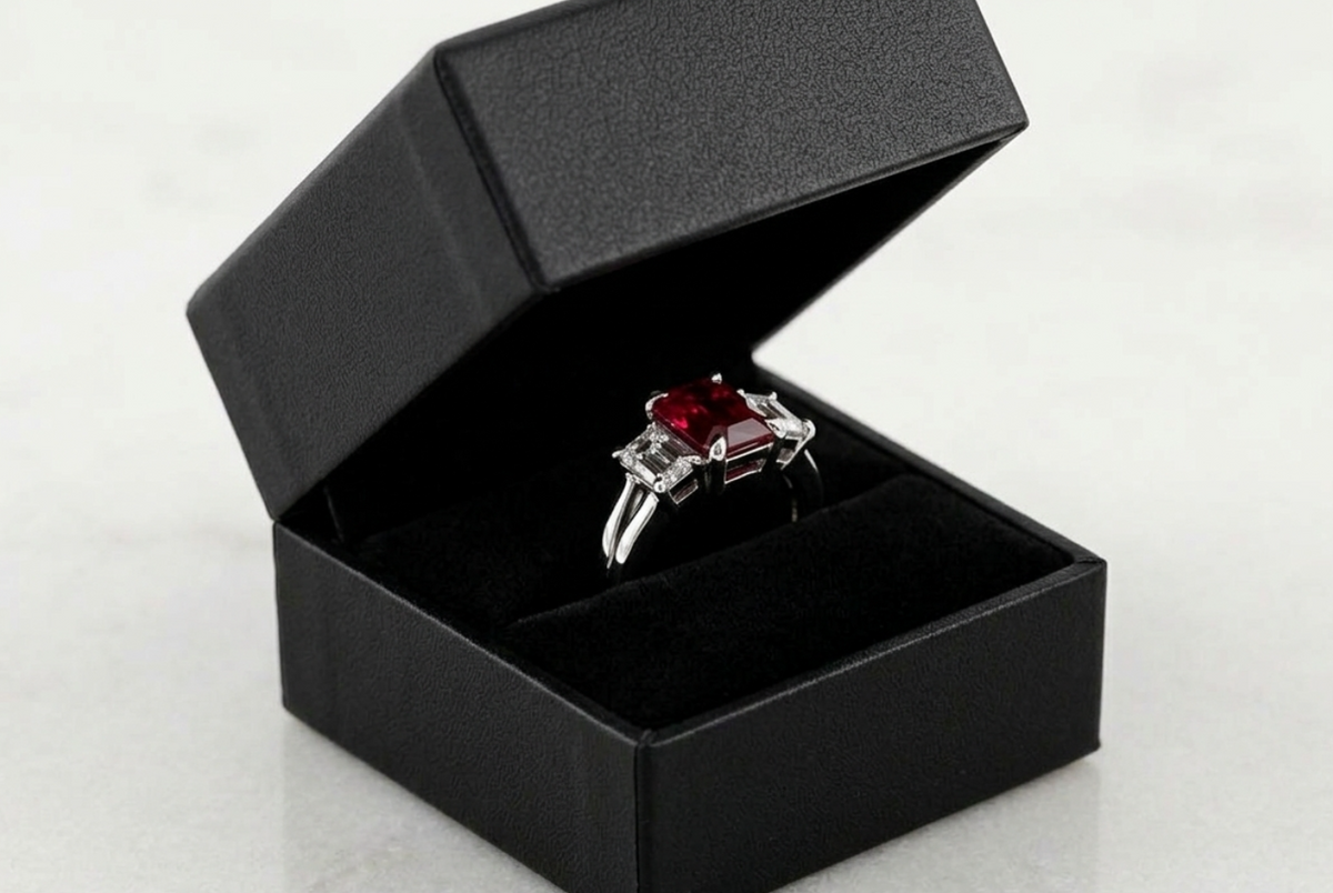 1.52ctw Emerald Cut Burma Ruby and 0.82ctw Diamond Three-Stone Ring in Platinum (AGL Certified)
