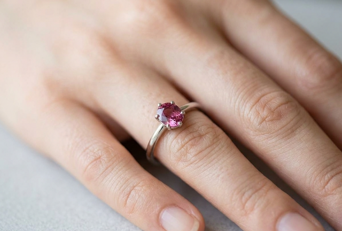 0.79ctw Oval Pink Sapphire Solitaire Ring