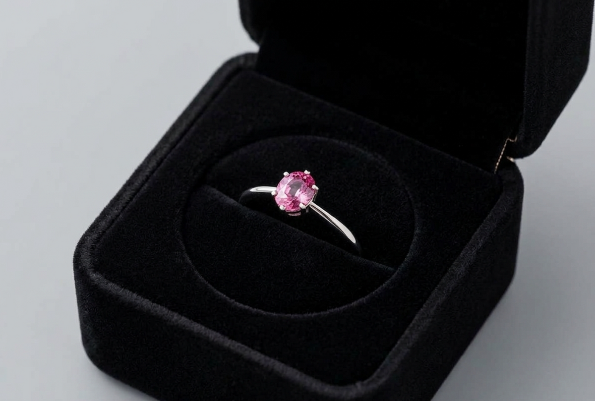 0.79ctw Oval Pink Sapphire Solitaire Ring