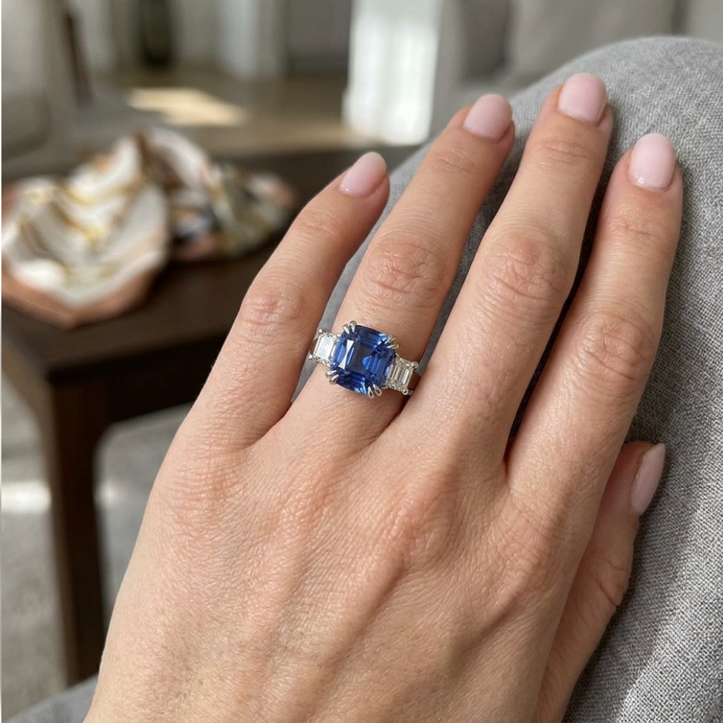 5.81ctw No Heat Ceylon Blue Sapphire and Diamond Three-Stone Ring