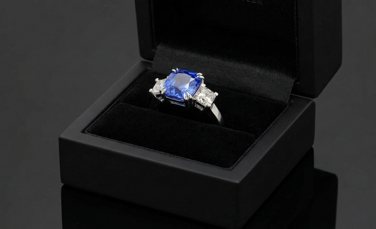 5.81ctw No Heat Ceylon Blue Sapphire and Diamond Three-Stone Ring