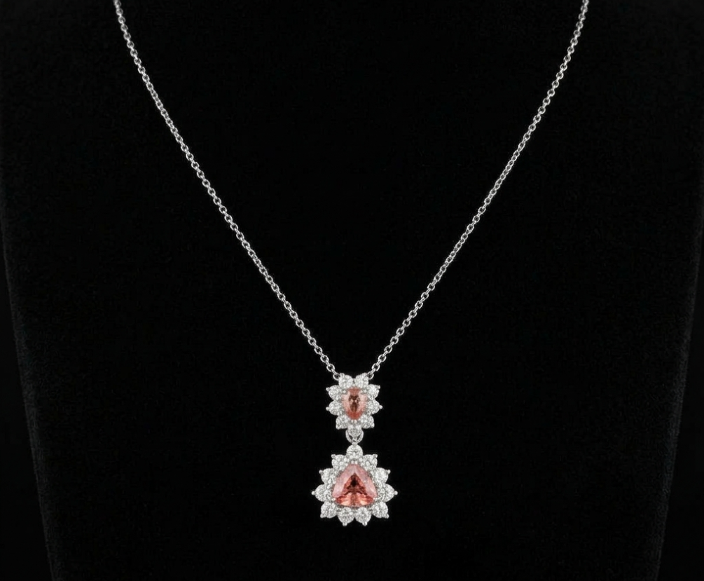 0.87 Ct. Padparadscha Sapphire and Natural Diamond Pave Pendant