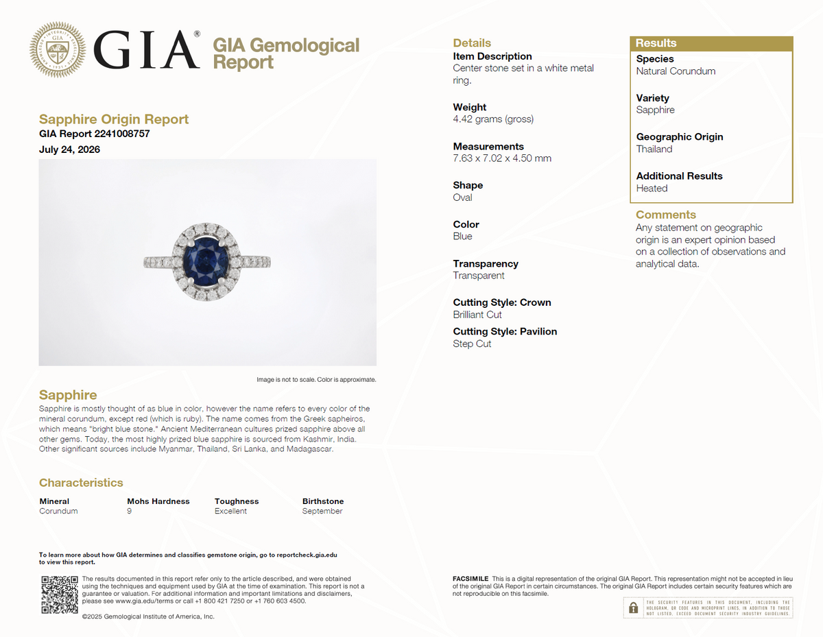 2.83 Carat Total Weight Oval Blue Sapphire and Diamond Halo Ring in 18K White Gold, detail
