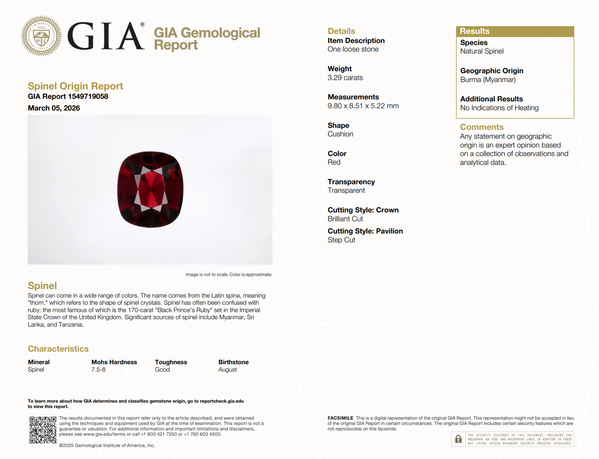 3.29 Carat Unheated Burma Red Spinel and Diamond Halo Ring in Platinum, detail