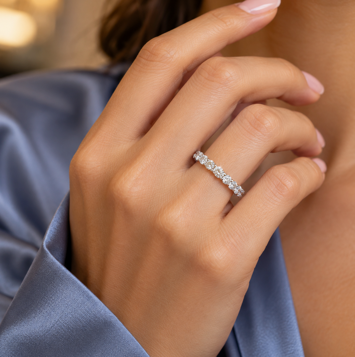 1.03 Carat Total Weight Round Diamond Eternity Band in Platinum, detail