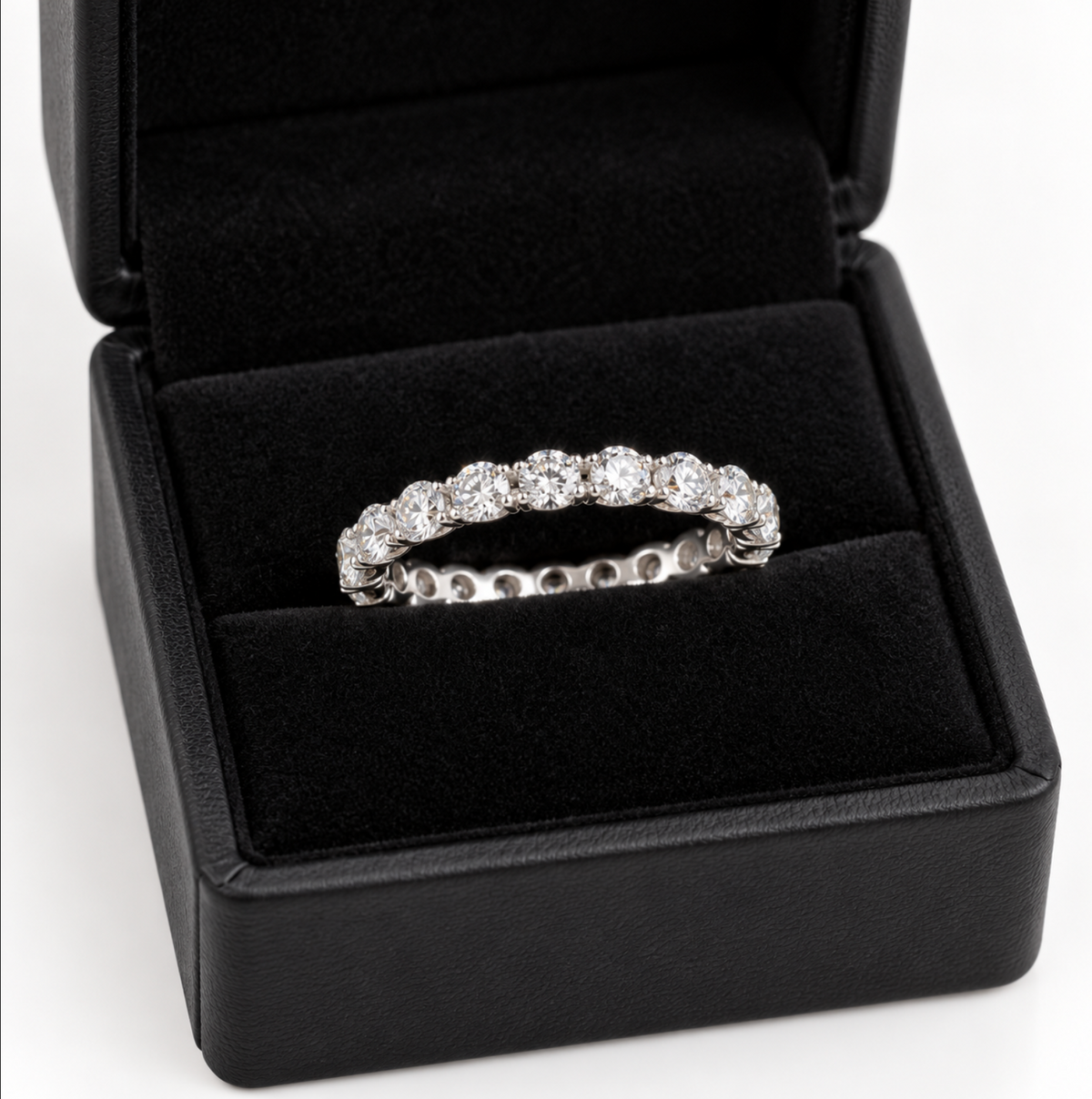 1.03 Carat Total Weight Round Diamond Eternity Band in Platinum, detail