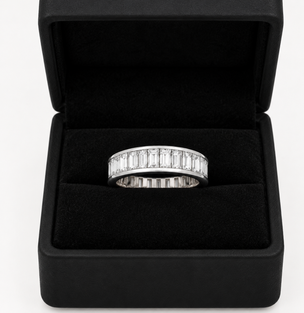 4.06 Carat Total Weight Baguette Diamond Eternity Band in Platinum, detail