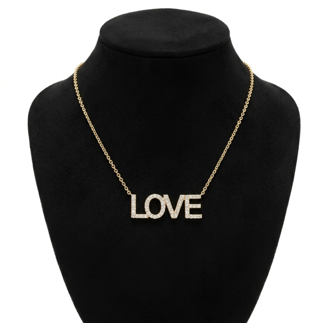 0.52 Carat Total Weight Diamond Pavé LOVE Pendant Necklace in 14K Yellow Gold
