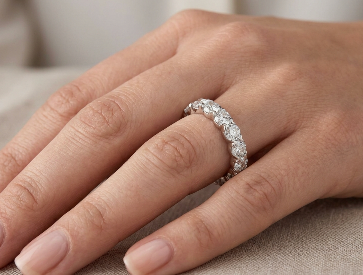 Platinum eternity band with oval diamonds totaling 2.23 carats, alternate product image