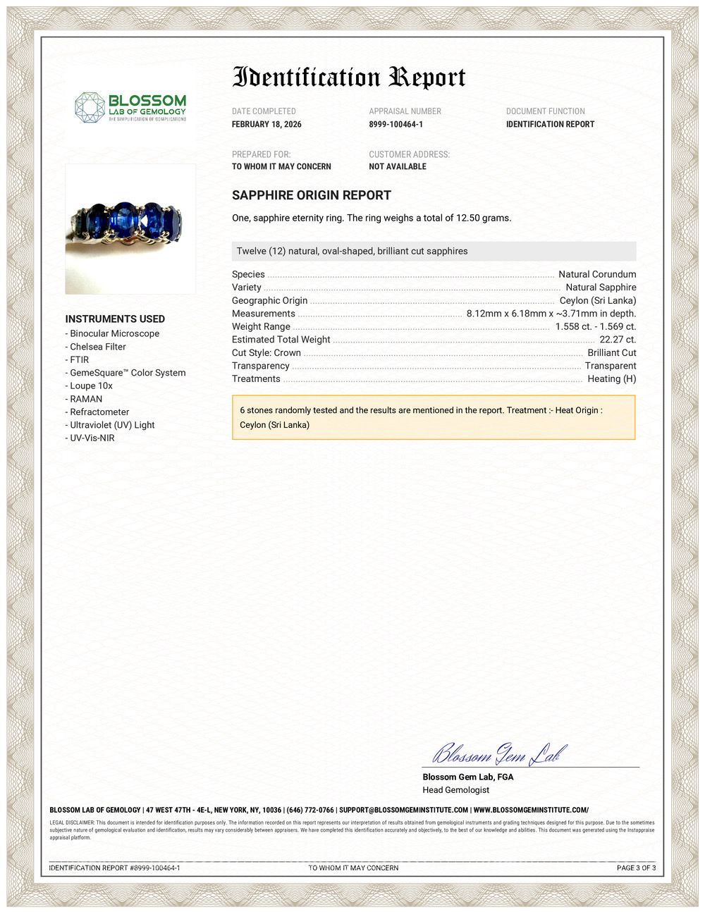 22.27ctw Oval Ceylon Blue Sapphire Eternity Band