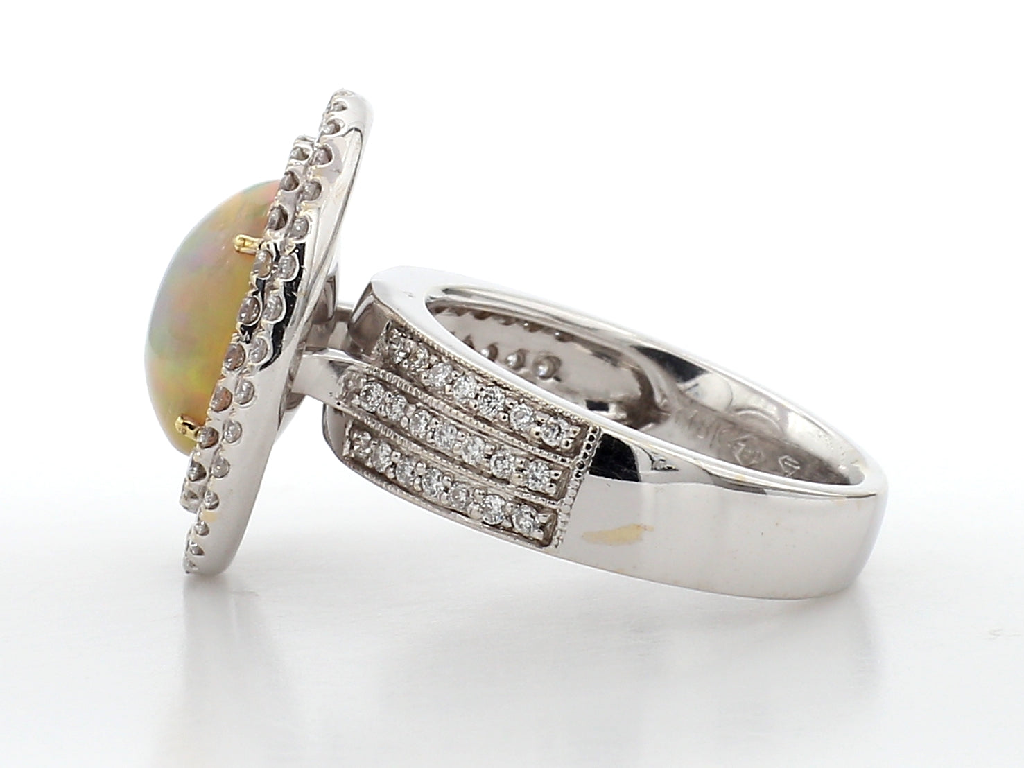 2.07ctw Oval Opal Cabochon and Diamond Double Halo Split Shank Ring