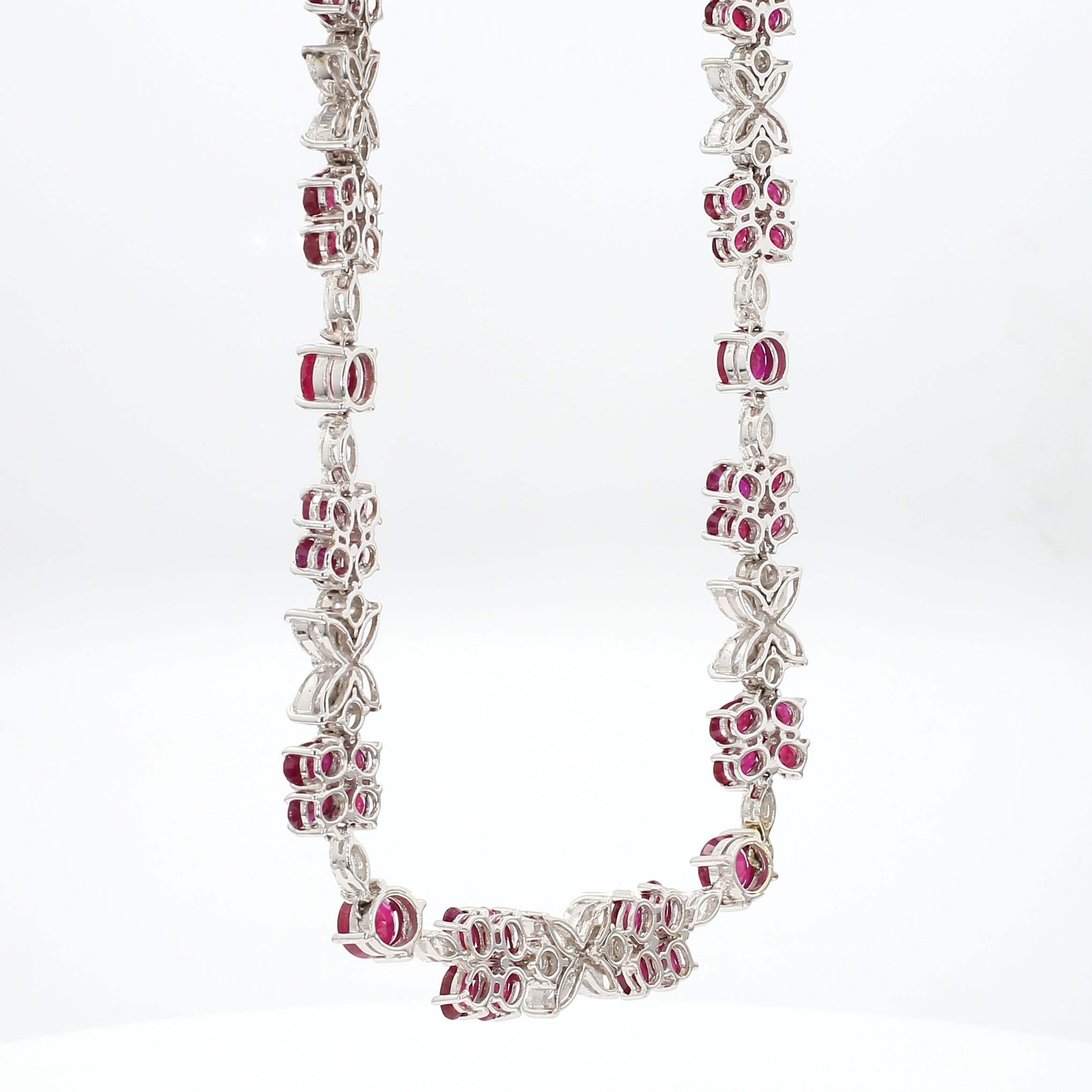Burmese Ruby and Diamond Floral Cluster Statement Bracelet