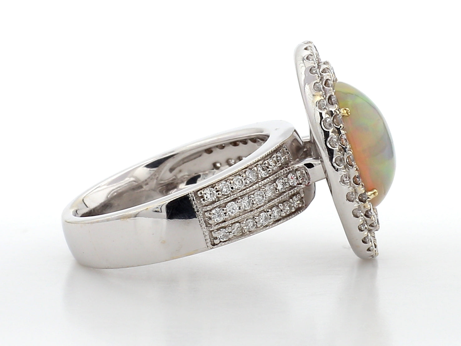2.07ctw Oval Opal Cabochon and Diamond Double Halo Split Shank Ring