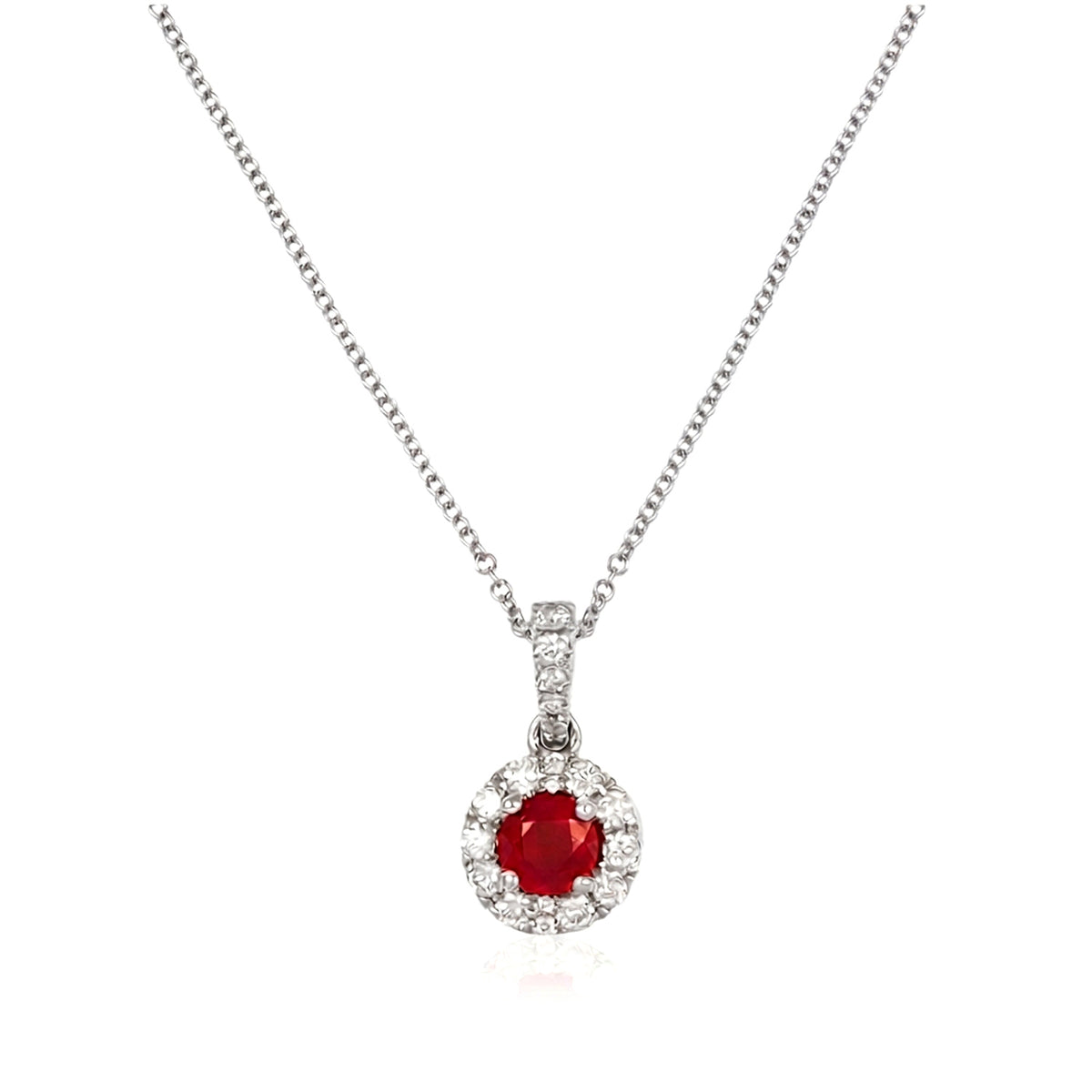 0.60 Carat Burma Pigeon’s Blood Ruby and Diamond Halo Pendant Necklace