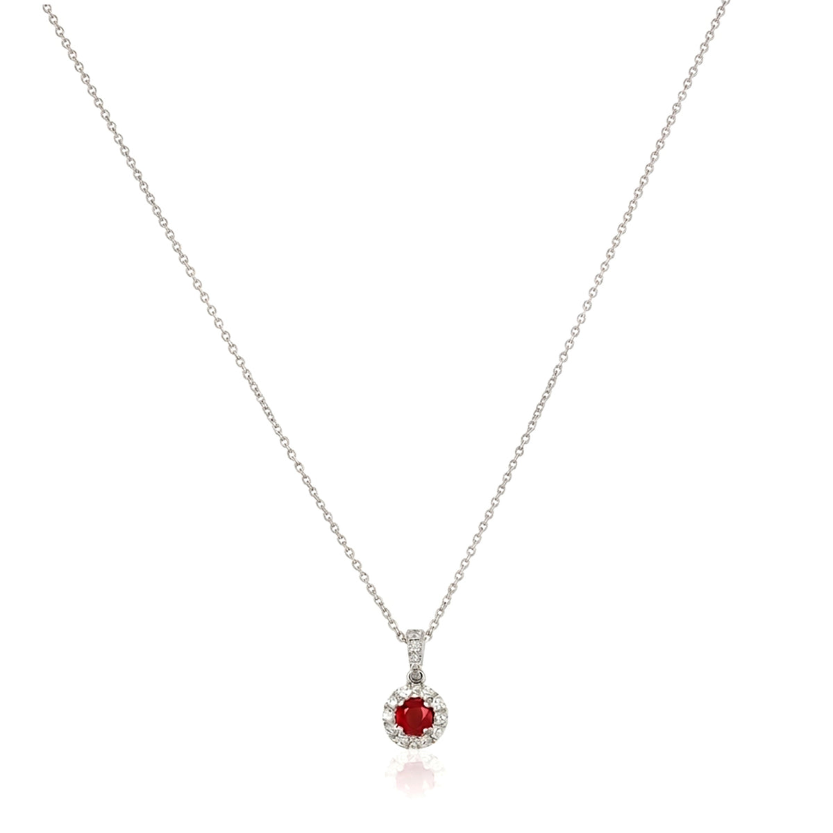 0.60 Carat Burma Pigeon’s Blood Ruby and Diamond Halo Pendant Necklace