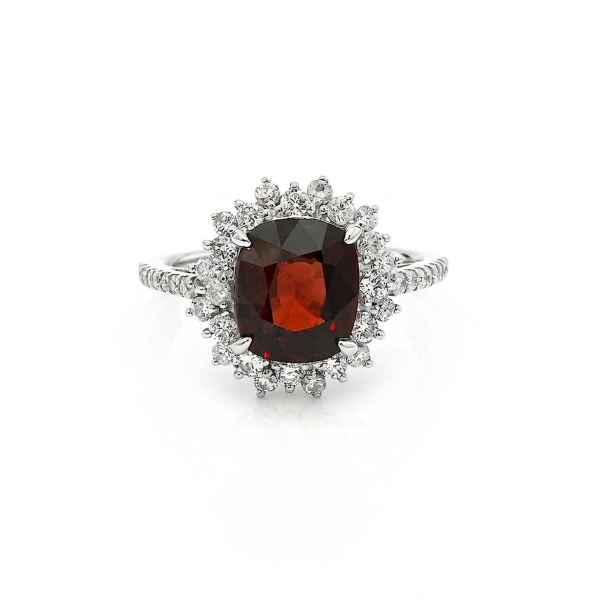2.37 Carat Unheated Burma Red Spinel and Diamond Cluster Halo Ring in Platinum