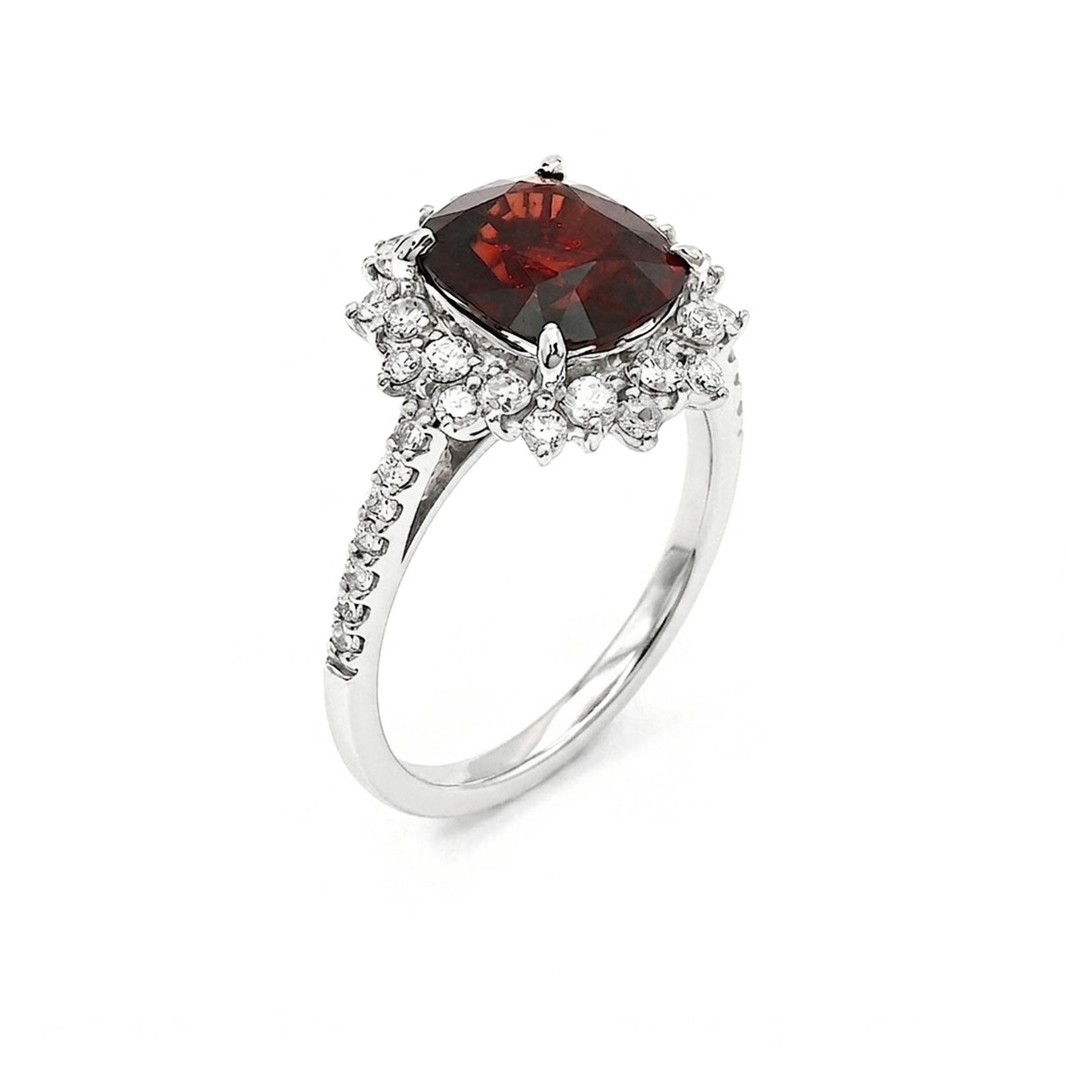 2.37 Carat Unheated Burma Red Spinel and Diamond Cluster Halo Ring in Platinum, view 3